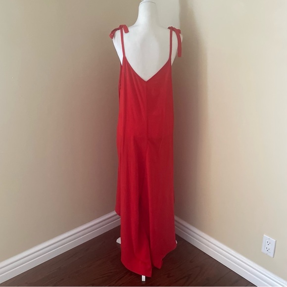 ❤️Vince Camuto Floral Tie Shoulder Jumpsuit Lobster Red - Picture 6 of 9